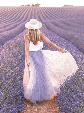 Airchics longue jupe bouffante tutu tulle plissé élégant femme lavande